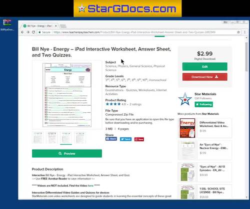 Interactive Worksheets Answer Sheet and Quiz for Bill Nye Rocks and